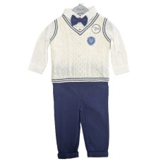 G10988TOD: Boys Knitted Vest, Shirt With Bow Tie & Pant Outfit (2-4 Years)